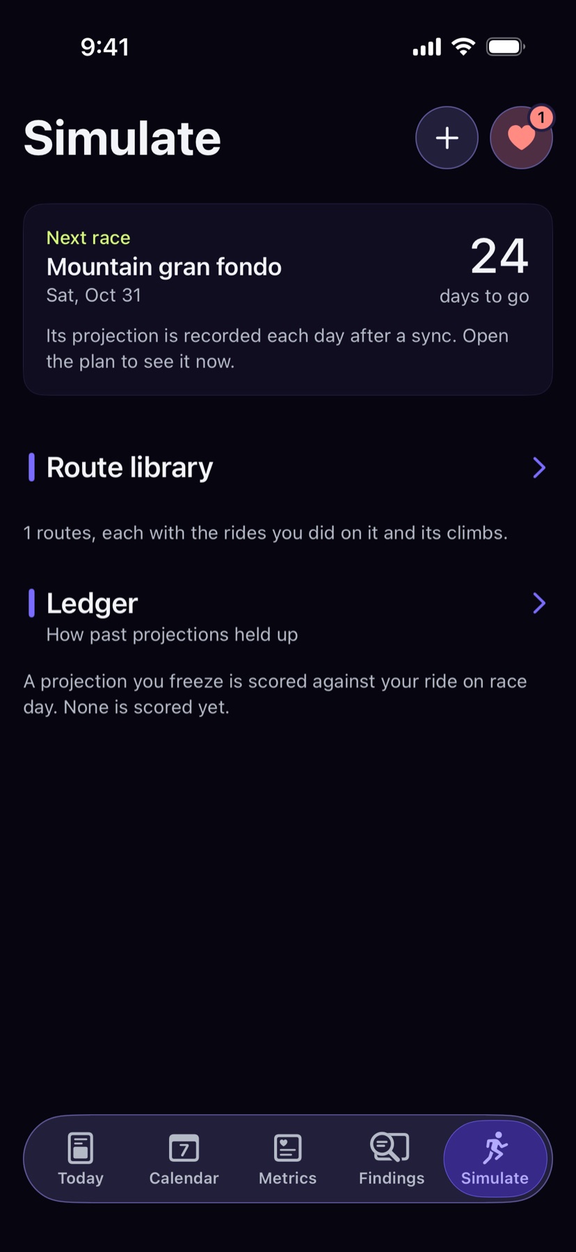 Simulate: the next race, counted down, with its course